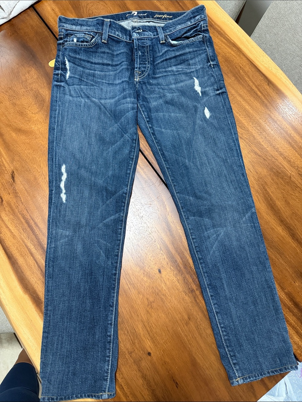 7 For All Mankind Women's Straight-Leg Jeans - Dark Blue Distressed